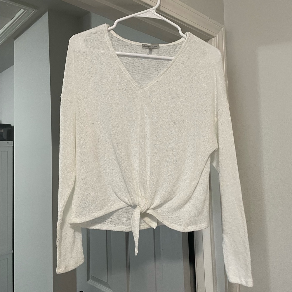 Women’s White Tie-Front Light Sweater